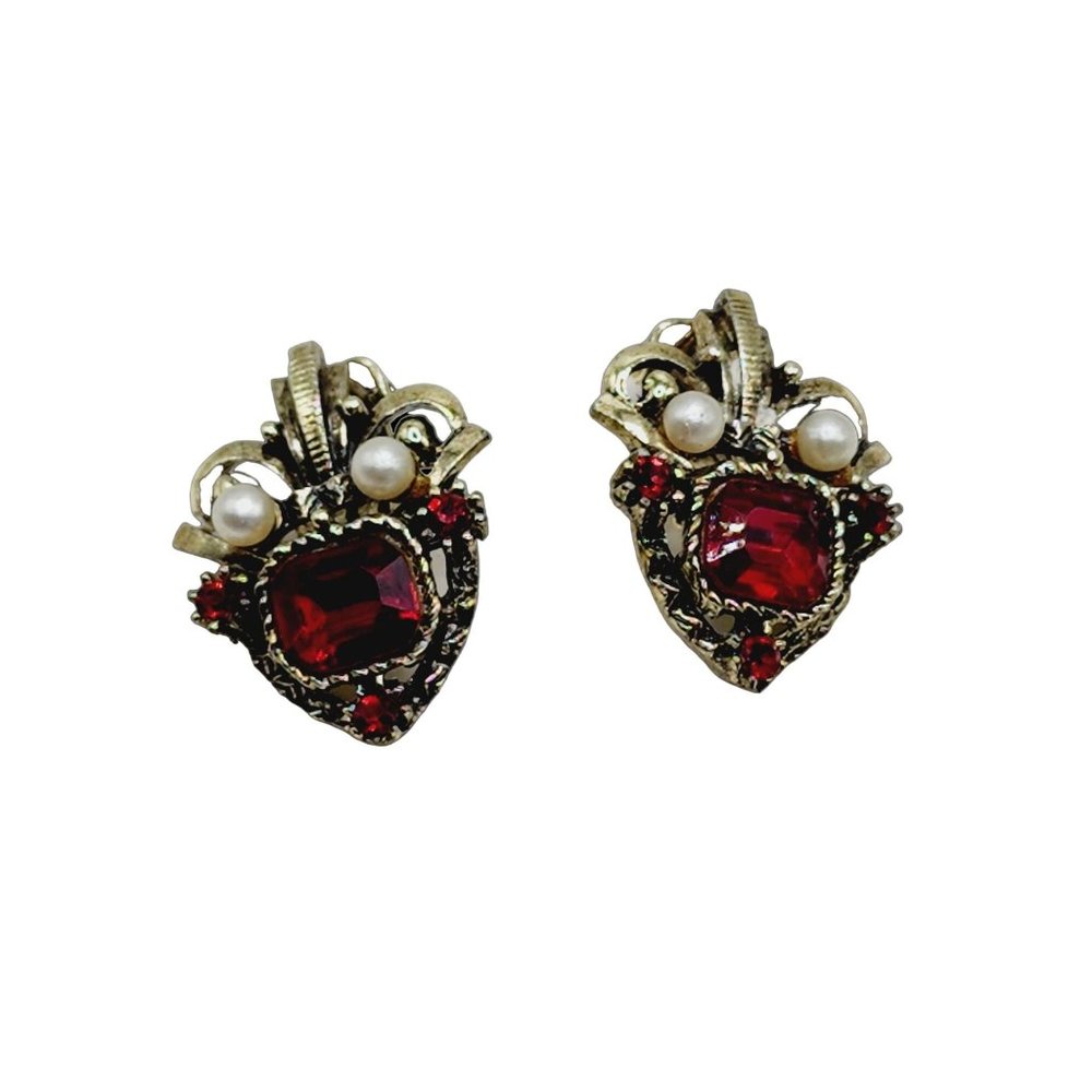 Vintage 60s Glass & Faux Pearl Earrings (A1246)